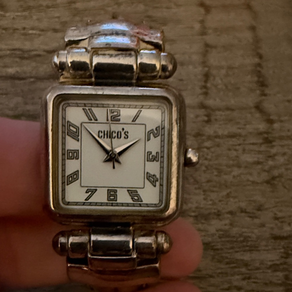 Chico's Metallic Watch with White Face